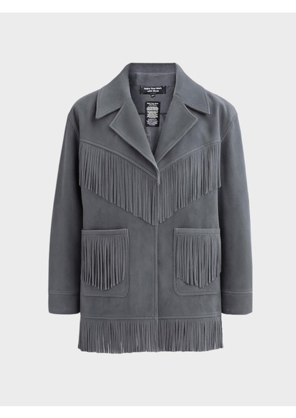 Modern Form Püskül Detaylı Süet Ceket - Antrasit fiyatları