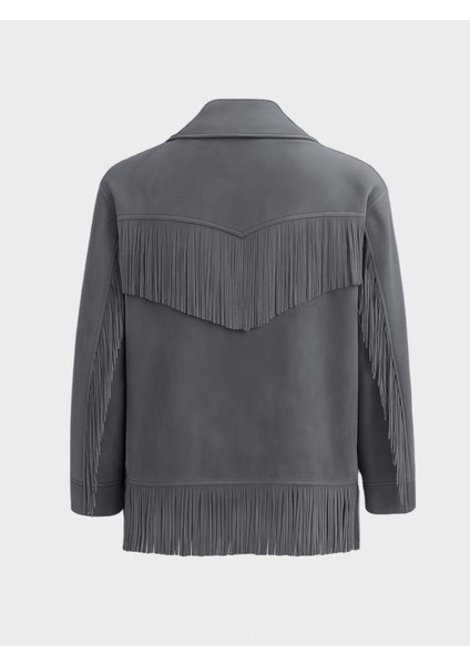 Modern Form Püskül Detaylı Süet Ceket - Antrasit modelleri