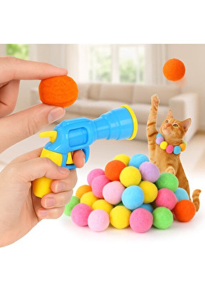 Interaktif Kedi Oyun Tabancası Güvenli Malzemelerle Eğlenceli Oyun İçin Renkli Peluş Toplar