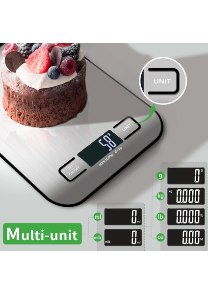 Dijital Mutfak Terazisi Paslanmaz Çelik Elektronik Lcd Ağırlık 5 Kg Ölçeklii Pişirme Ölçü Aleti
