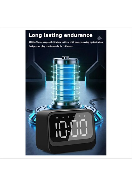 Mini Saat Bluetooth Hoparlör Taşınabilir Çift Çalar Sound Çubuğu Kablosuz Ekran Müzik Oyuncusu Destek Tf Kart Oyunu (Yurt Dışından)