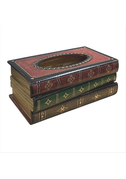 Vintage Istiflenmiş Kitaplar Tasarım Masif Ahşap Doku Kutusu Tutucu Dikdörtgen Kolay Dolum Menteşeli Üst Kırmızı (Yurt Dışından) fiyatları