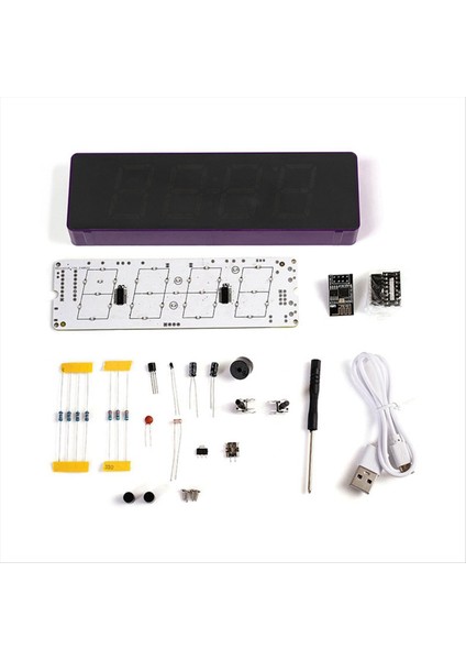 Dıy Kit Dijital Rgb Renkli LED Çalar Saat 4digit Tarih Sıcaklık Saati Lehekleme Proje Uygulaması C (Yurt Dışından)