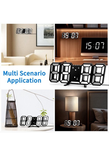 3D LED Dijital Saat Aydınlık Duvar Saati Çok Fonksiyonlu USB Fiş Saat Ev Dekorasyonu Beyaz (Yurt Dışından)