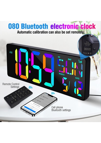 Büyük Dijital Duvar Saati 16 5 Inç Bluetooth Otomatik Zaman Senkronizasyonu LED Dijital Saat Ekran Takvim Saat Abd Fişi (Yurt Dışından) fiyatları