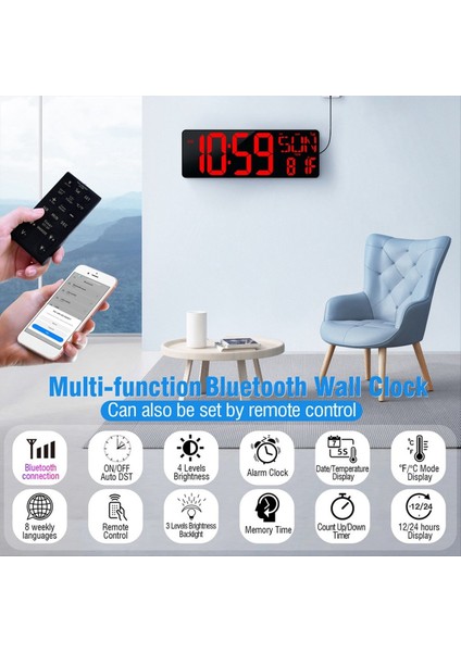 Büyük Dijital Duvar Saati 16 5 Inç Bluetooth Otomatik Zaman Senkronizasyonu LED Dijital Saat Ekran Takvim Saat Abd Fişi (Yurt Dışından) indirimleri