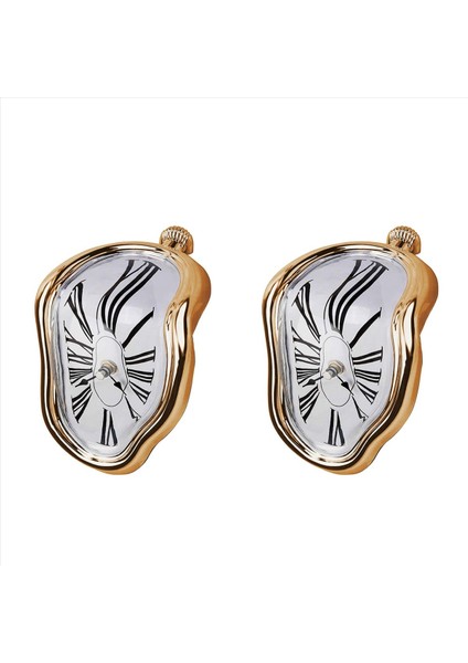 2x Eritme Saati Blok Tipi Bükülmüş Saat Dekoratif Ev Ofis Raf Masası Masa Altın Için Eritilmiş Saat (Yurt Dışından)