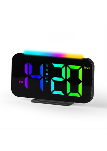 LED Dijital Saat Rgb Ekran Çalar Saat Ortam Aydınlatma Gece Lambası LED Zaman Ekran Masaüstü Saat-B (Yurt Dışından)