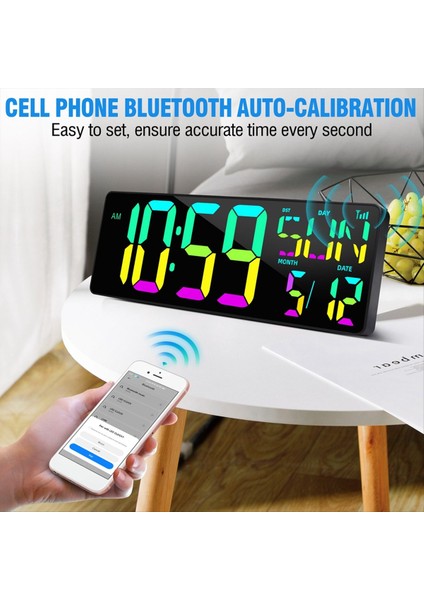 Büyük Dijital Duvar Saati 16 5 Inç Bluetooth Otomatik Zaman Senkronizasyonu LED Dijital Saat Ekran Takvim Saati Ab Fiş (Yurt Dışından) fiyatları