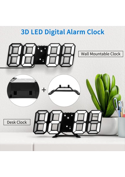 3D LED Dijital Saat Aydınlık Duvar Saati Çok Fonksiyonlu USB Fiş Saat Ev Dekorasyonu Mavi (Yurt Dışından) fiyatları