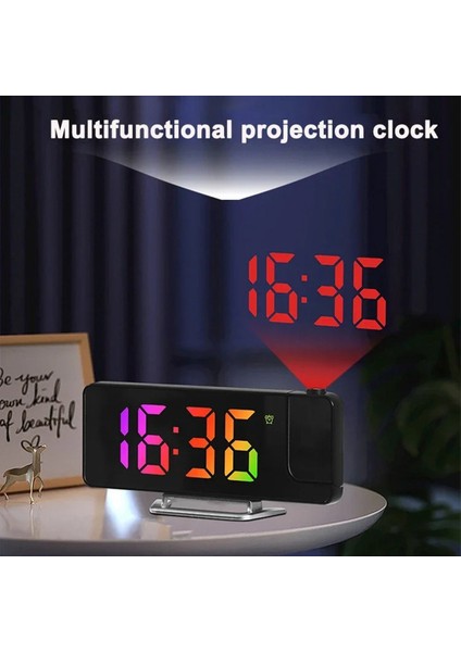 LED Dijital Projeksiyon Saati Aynası 180 ° Dönüş Büyük Ekran Tarihi Sıcaklık Çalar Saat Yatak Odası A (Yurt Dışından) indirimleri