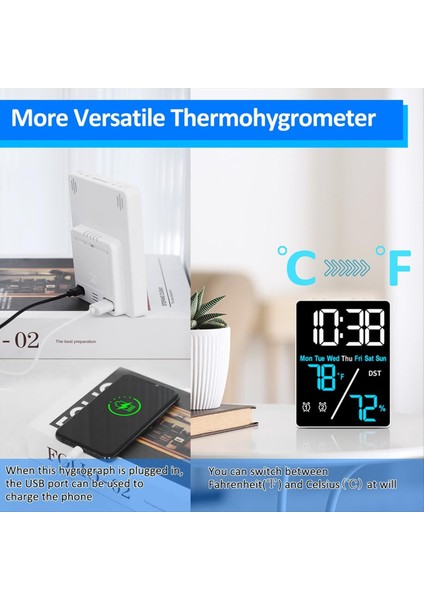 Dijital Oda Termometre Higrometre Çalar Saat Masa Iç Mekan Nem ve LED Ekranlı Sıcaklık Ölçümü Için (Yurt Dışından) indirimleri