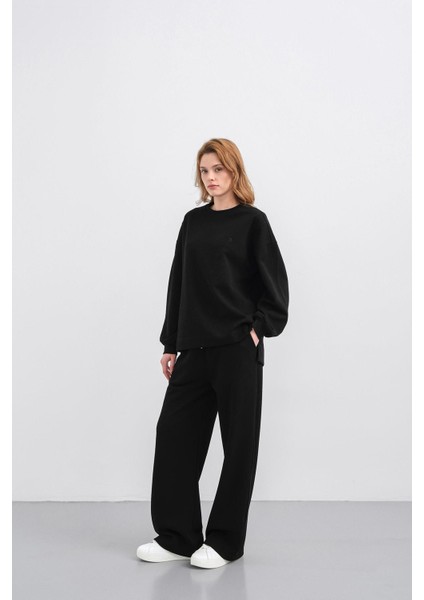 Siyah Kadın Oversize Pike Dokulu Bol Paça Alt-Üst Takım modelleri