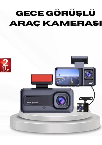 Full Hd Üç Kameralı Araç Kamerası G-Sensörlü ve Gece Görüşlü - FEİ9391-6733
