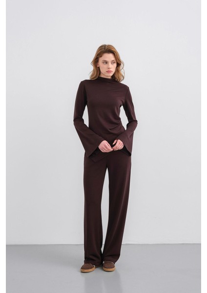 Kahve Kadın Yumuşak Dokulu Premium Modal Balıkçı Yaka Asimetrik Kesim Alt-Üst Takım fırsatları
