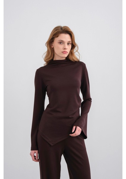 Kahve Kadın Yumuşak Dokulu Premium Modal Balıkçı Yaka Asimetrik Kesim Alt-Üst Takım indirimleri