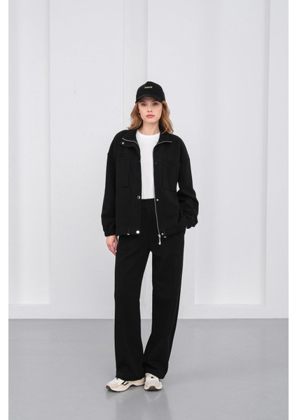 Siyah Kadın Pike Dokulu Bel Ayarlanabilir Oversize Ceket Pantolon Takım fiyatları