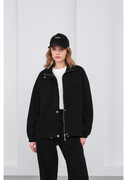 Siyah Kadın Pike Dokulu Bel Ayarlanabilir Oversize Ceket Pantolon Takım modelleri