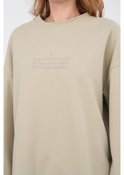 Haki Kadın Pike Dokulu Nakış Detaylı Yırtmaçlı Oversize Bol Paça Alt-Üst Takım indirimleri