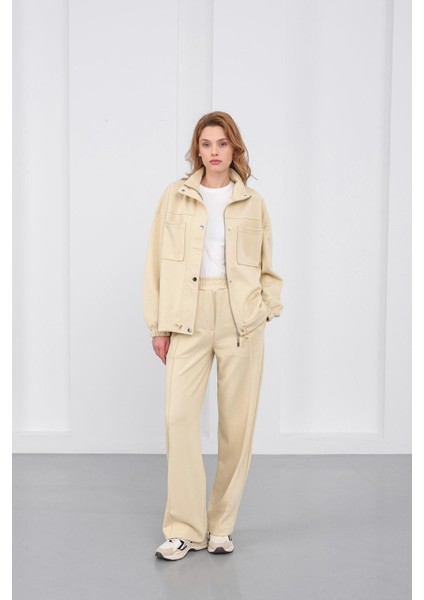 Sarı Kadın Pike Dokulu Bel Ayarlanabilir Oversize Ceket Pantolon Takım fırsatları