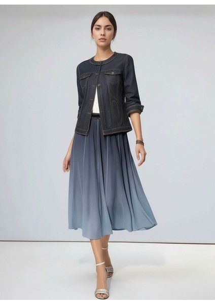 Kadın Beli Lastikli Simli Tül Midi Boy Curve Spor Şık Lacivert Etek fiyatları