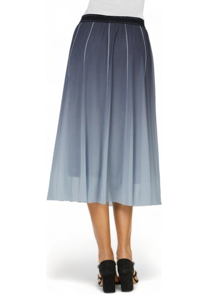 Kadın Beli Lastikli Simli Tül Midi Boy Curve Spor Şık Lacivert Etek fırsatları