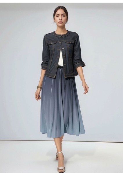 Kadın Beli Lastikli Simli Tül Midi Boy Curve Spor Şık Lacivert Etek indirimleri