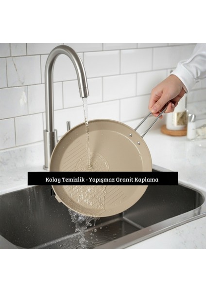 Granit Kaplama 33 cm Çift Taraflı Balık, Et ve Tavuk Pişirme Tavası fırsatları