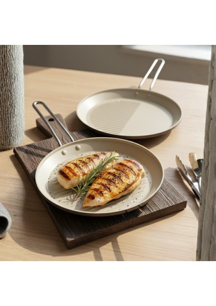 Granit Kaplama 33 cm Çift Taraflı Balık, Et ve Tavuk Pişirme Tavası