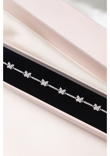 925 Ayar Gümüş Kelebek Model Kadın Bileklik Pembe Taşlı Zarif Takı fiyatları