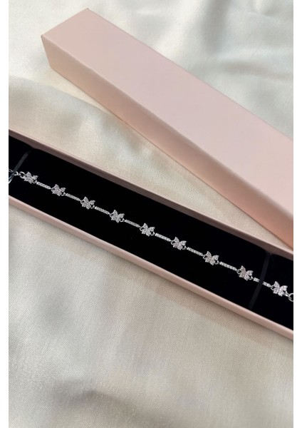 925 Ayar Gümüş Kelebek Model Kadın Bileklik Pembe Taşlı Zarif Takı modelleri