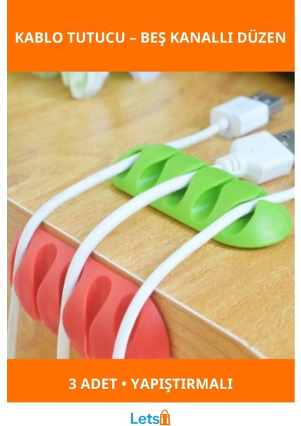 Yapıştırmalı 5 Kanallı Kablo Tutucu 3 Adet