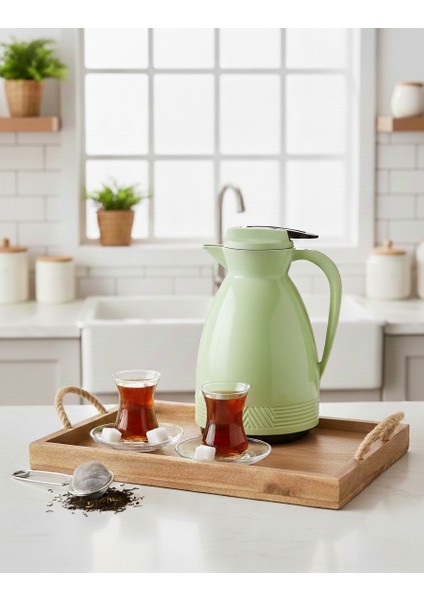 1 Litre Pastel Serisi Cam Termos - Yeşil | 12 saat sıcak 24 saat soğuk muhafaza