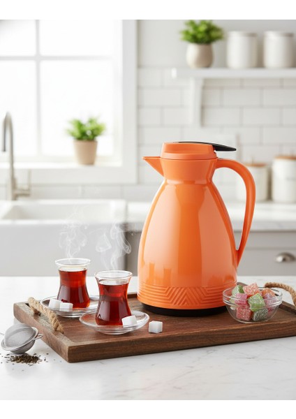 1 Litre Pastel Serisi Cam Termos - Turuncu | 12 saat sıcak ve 24 saat soğuk muhafaza