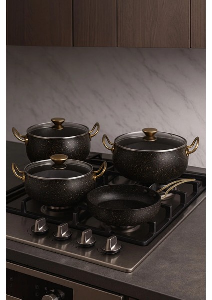7 Parça Granada Granit Tencere ve Tava Seti – 20 cm 2.5l, 24 cm 4.5l, 26 cm Basık 3l, 26 cm Tava Siyah modelleri