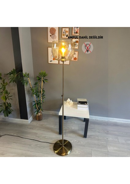 Dijon Bal Rengi Cam Lambader Düz Ince Gövde Modern Dekoratif Metal Oturma Odası Zemin Lambası fırsatları