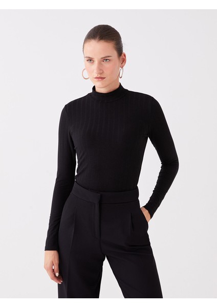 Yeni Sezon Dik Yaka Düz Uzun Kollu Kadın Tişört