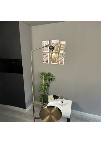 Solvia Cam Bal Rengi Eskitme Düz Gövde Tepsili Lambader Modern Oturma Odası fiyatları