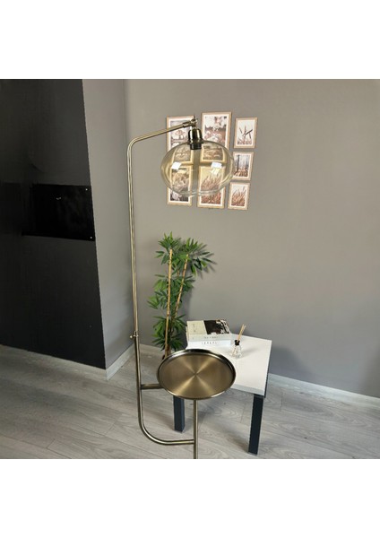 Solvia Cam Bal Rengi Eskitme Düz Gövde Tepsili Lambader Modern Oturma Odası fırsatları