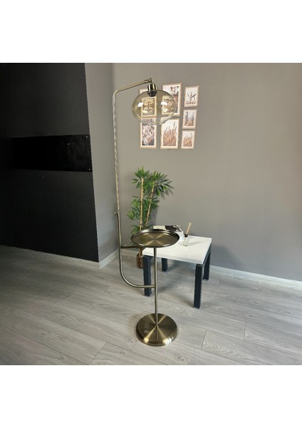 Solvia Cam Bal Rengi Eskitme Düz Gövde Tepsili Lambader Modern Oturma Odası indirimleri