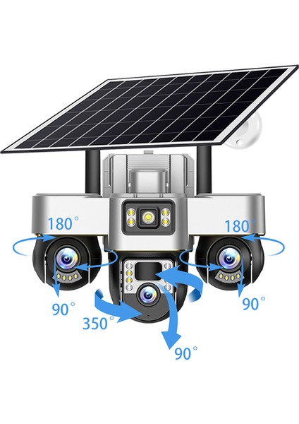 3 Lens Ptz 6mp Güneş Enerjili Güvenlik Kamerası - Full Renkli Gece Görüş & Iki Yönlü Konuşma - Sım Kart Desteği - 7/24 Kayıt