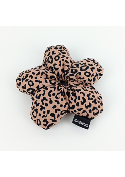 Marka El Yapımı Leopar Çiçek Pofuduk Scrunchie Toka