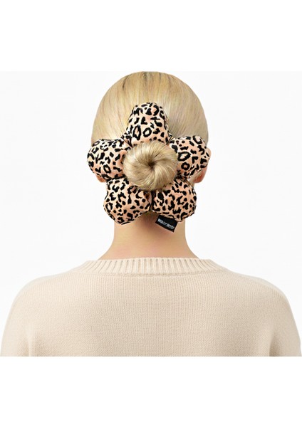 Marka El Yapımı Leopar Çiçek Pofuduk Scrunchie Toka