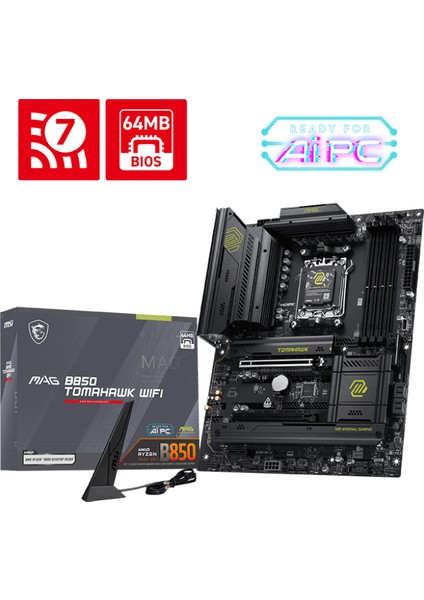 Msı MB Mag B850 Tomahawk Wıfı Am5 Ddr5 8200MHZ(OC) HDMI 3x M.2 USB 20GBS 5g Lan Wı-Fı 7 Atx