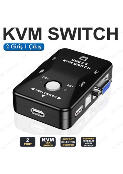 2 Giriş 1 Çıkış 2 Port USB 2.0 Manuel Vga+Usb Kvm Switch fiyatları