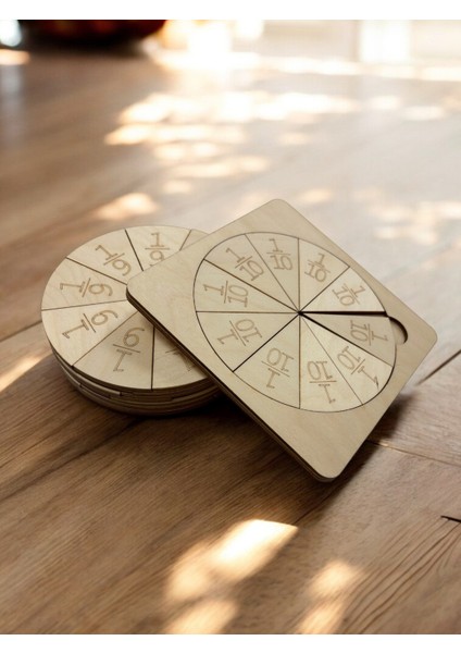 Ahşap Kesir Dairesi, Kesirli Sayı Öğrenme, Kesirli Sayılar, Tam/yarım/çeyrek Kavramlarını Öğrenme