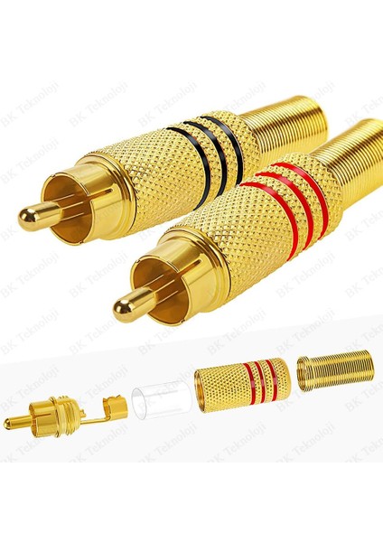 Lehimlenebilir Renk Kodlu Metal Rca Tos Ses Video Erkek Tamir Fişi - 2 Adet fiyatları