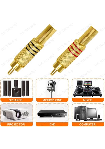 Lehimlenebilir Renk Kodlu Metal Rca Tos Ses Video Erkek Tamir Fişi - 2 Adet indirimleri