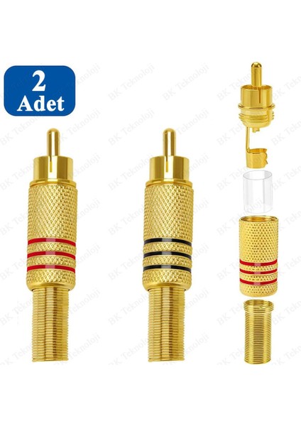 Lehimlenebilir Renk Kodlu Metal Rca Tos Ses Video Erkek Tamir Fişi - 2 Adet