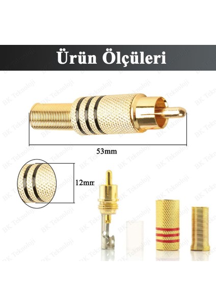 Lehimlenebilir Renk Kodlu Metal Rca Tos Ses Video Erkek Tamir Fişi - 2 Adet